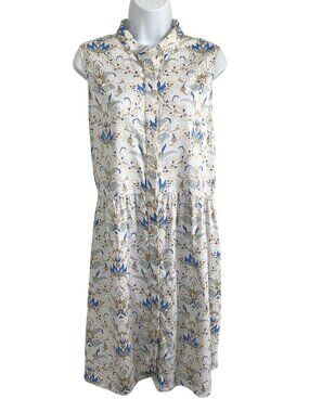 Tuckernuck Floral Paisley Sleeveless Shirt Dress Sz XL Cotton Grey Blue Preppy